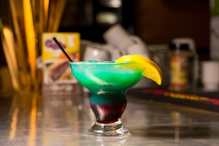 Blue and red layered cocktail