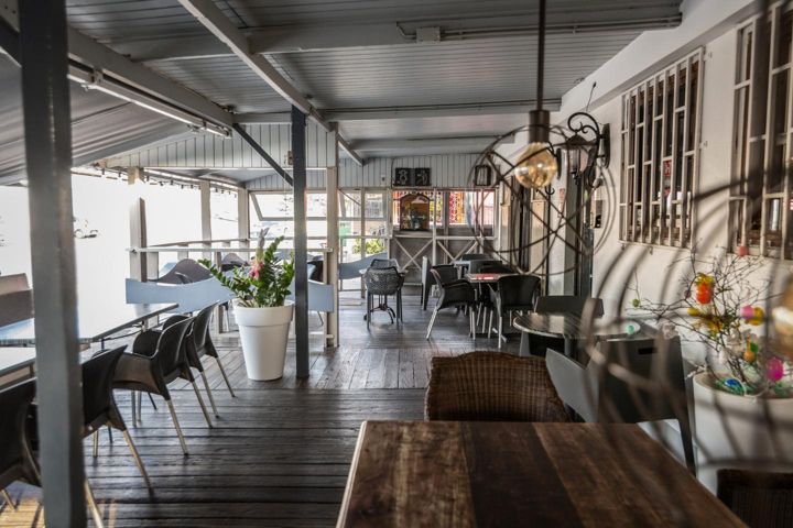 The shaded outdoor terrace